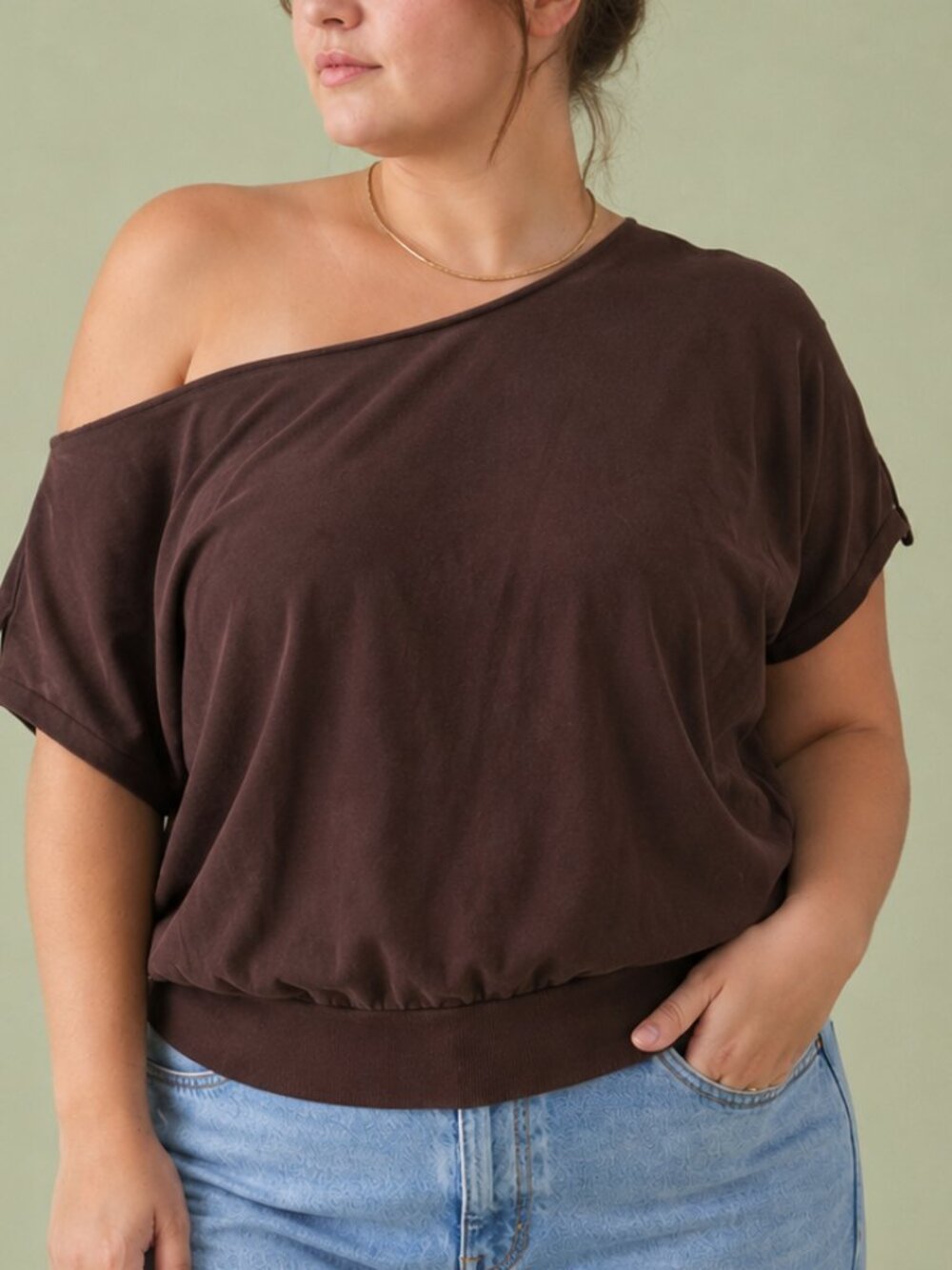 Universal Thread Brown Off Shoulder Bubble Hem Top NWT XXL